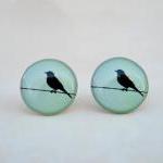 Mint Bird Earring Studs, Post Earrings, Bird On..