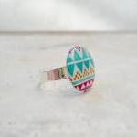 Aztec Geometric Ring, In White Turquoise Violet,..