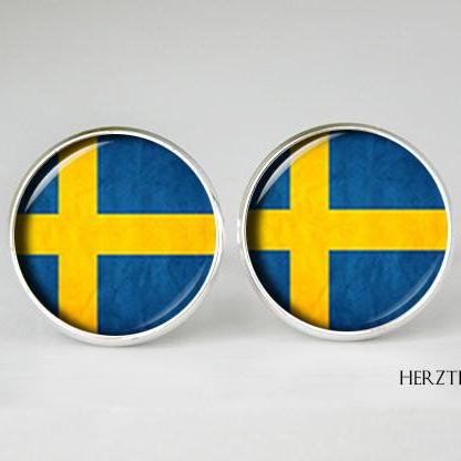 Sweden Flag Cufflinks, Sweden Cuff Links, Men And..