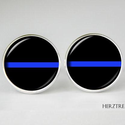 Thin Blue Line Cufflinks, Police Cu..