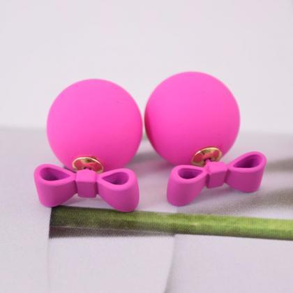 Rosy Summer Style Double Sided Pear Bow Stud..