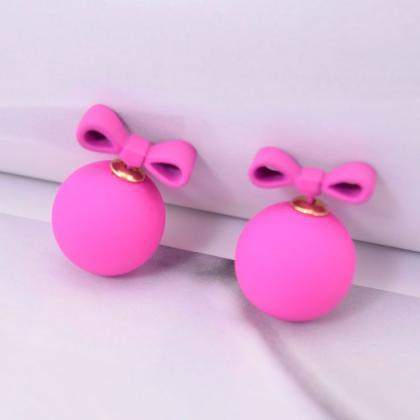 Rosy Summer Style Double Sided Pear Bow Stud..