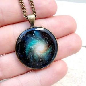 Galaxy Necklace, Nebula Pendant, Baby Blue Black..