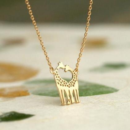 Love Giraffe Necklace, Dainty Neckl..