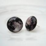 Full Moon Earrings, Glass Photo Small Ear Studs..