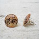 Retro Bicycle Ear Studs Posts Beige Earrings ,..