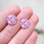 Purple White Earrings Studs Posts, Awesome Cute..