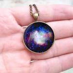 Galaxy Necklace Space Pendant, Nebula Blue Purple..