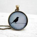 Grey Blue Bird Pendant Necklace, Nature Bird..