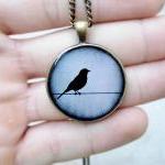 Grey Blue Bird Pendant Necklace, Nature Bird..