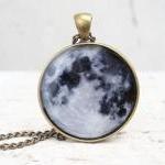 Full Moon Necklace Space Pendant, Glass Photo..