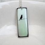 Bird Necklace Pendant In Mint And Black,..