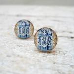 Blue Babushkas Art Earrings Studs Posts,resin..