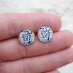 Blue Babushkas Art Earrings Studs Posts,resin..