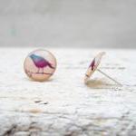 Little Lilac Bird Ear Studs Earrings Posts Peach..