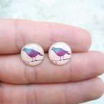 Little Lilac Bird Ear Studs Earrings Posts Peach..