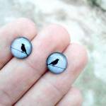 Bird Earrings in Grey Blue Black Ea..