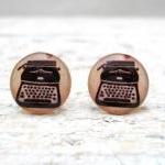 Vintage Typewriter Ear Studs Posts Beige Brown..