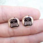 Vintage Typewriter Ear Studs Posts Beige Brown..