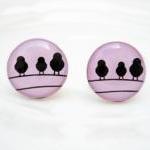 Little Lilac Bird Earrings, Ear Studs Posts