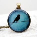 Silhouette Bird Necklace, Teal Bird Pendant,..