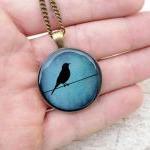 Silhouette Bird Necklace, Teal Bird Pendant,..