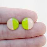Neon Green And Peach Earring Studs, Spring Summer..