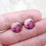 Nebula Earrings Purple-pink, Galaxy Ear Studs..