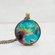 Nebula Necklace Pendant, Colourful, Teal Blue Brown, Galaxy