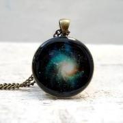 Galaxy Necklace, Nebula Pendant, Baby Blue Black Beige, Fantasy