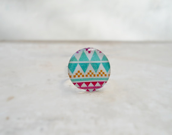 Aztec Geometric Ring, In White Turquoise Violet, Pure Color Jewelry