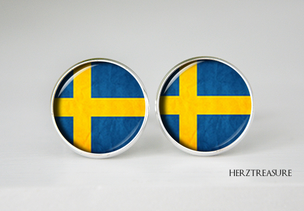 Sweden Flag Cufflinks, Sweden Cuff Links, Men And Women Accessories, Yellow Blue, Sweden Flag Jewelry, Birthday Gift, Flag Cufflinks, Sverige