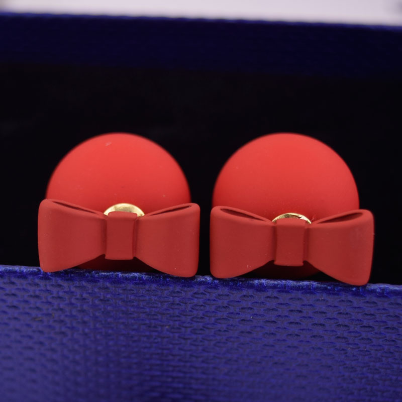 Red Summer Style Double Sided Pear Bow Stud Earring Birthday Gift Kawaii Jewelry