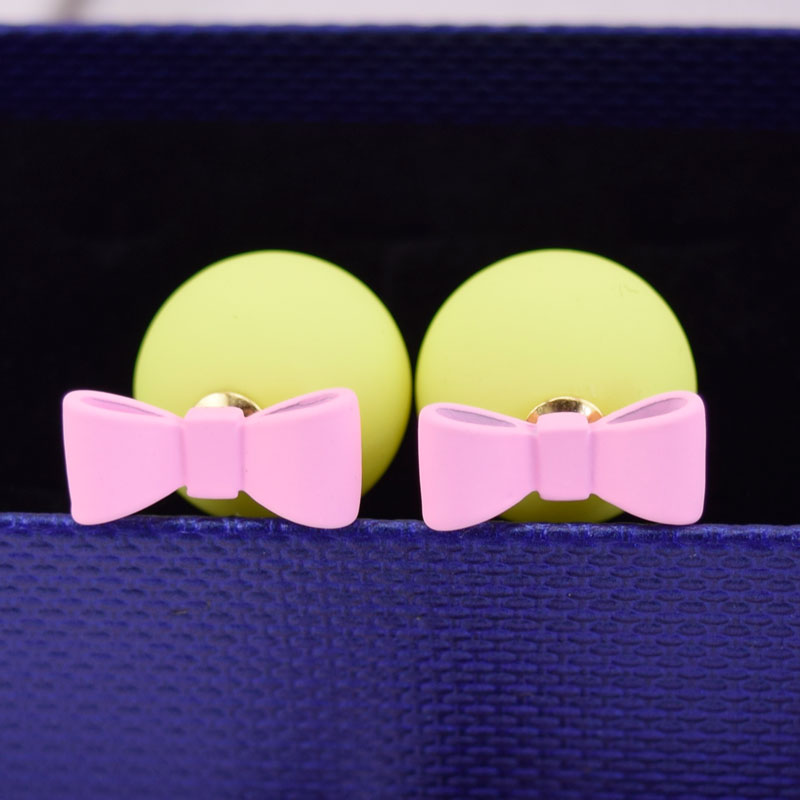 Yellow Pink Summer Style Double Sided Pear Bow Stud Earring Birthday Gift Kawaii Jewelry