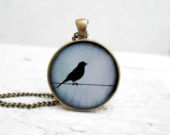 Grey Blue Bird Pendant Necklace, Nature Bird Pendant,super Sweet Gift