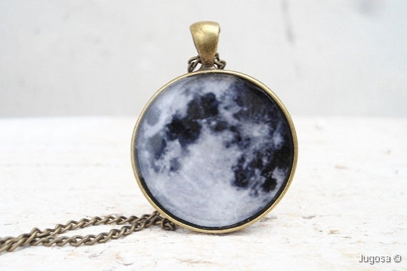 Full Moon Necklace Space Pendant, Glass Photo Jewelry