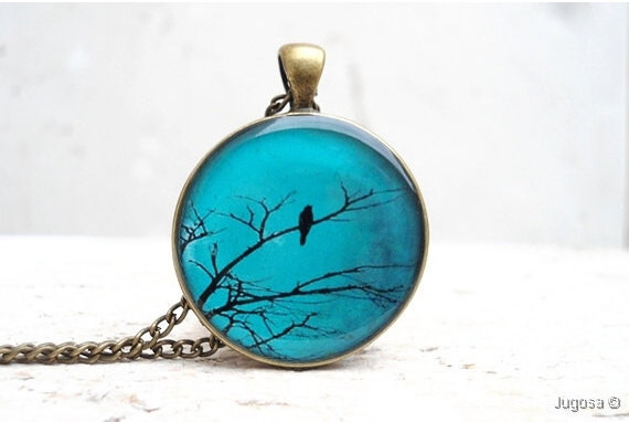Bird Necklace Teal Pendant Photo Jewelry Made To Order