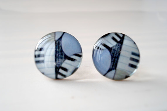  Piano Stud Earrings in Baby Blue Black White, Musical Jewelry, Music Lover