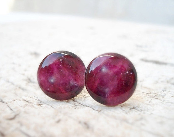 Nebula Earrings Studs Posts In Pink Purple, Planet Earrings, Space Studs