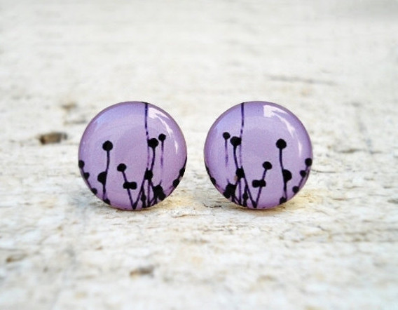 Dandelion Earrings Studs In Lilac, Gift Fof Her