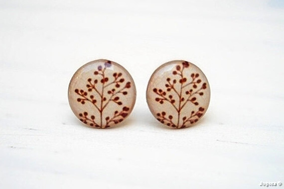 Oatmeal Branch earrings, Brown Beige earring studs, Gift Bridesmaids