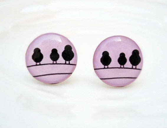 Little Lilac Bird Earrings, Ear Studs Posts