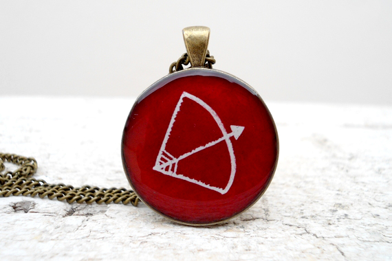 Romantic Bowl and Arrow necklace in red white, Gift for loved under 25usd
