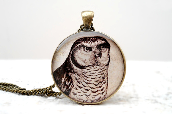 Vintage Owl Necklace, Ivory Dark Brown Pendant, Harry Potter Necklace,wholesale