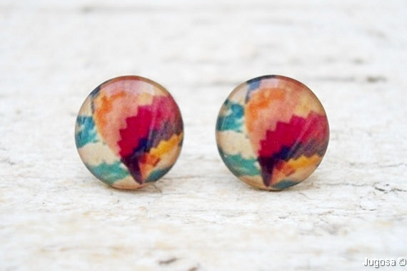 Air Balloon Earrings In Pastel, Small Ear Studs Posts