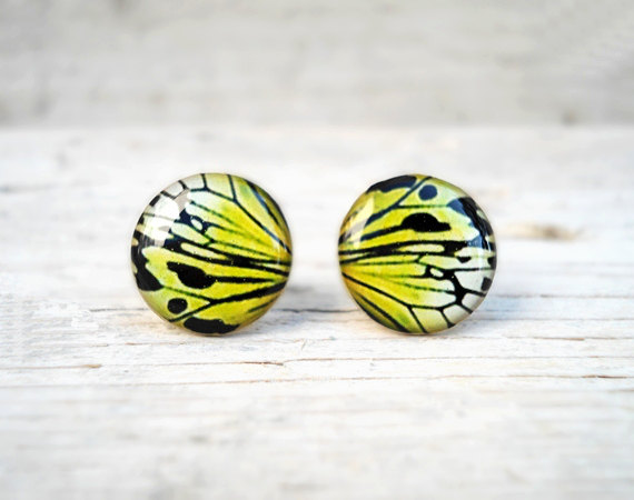 Butterfly wing earrings, Mustard Yellow earring studs