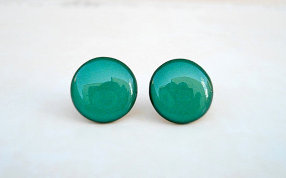 Teal Earring Studs, Green Stud Earrings, Small Earrings Handmade By Jugosa