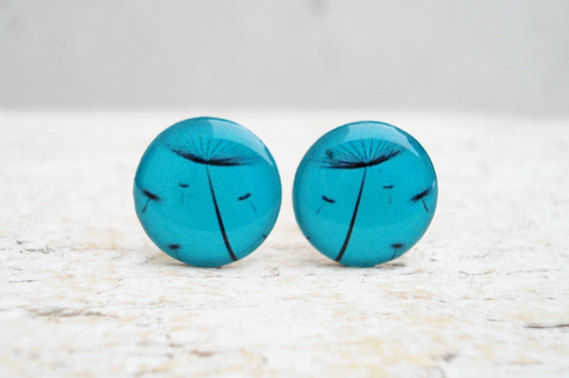 Dandelion Earrings in Blue Black, Bright Super gift idea