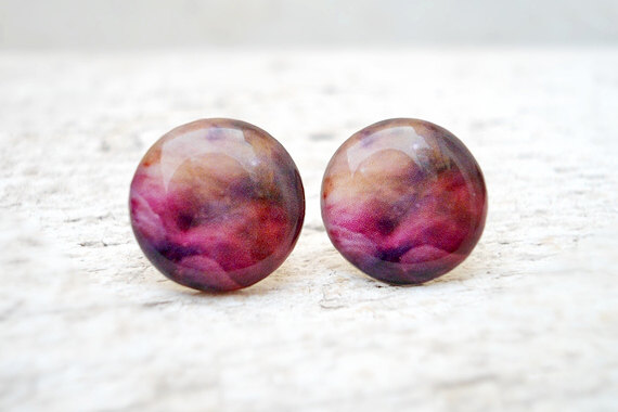 Nebula Earrings Purple-pink, Galaxy Ear Studs Posts
