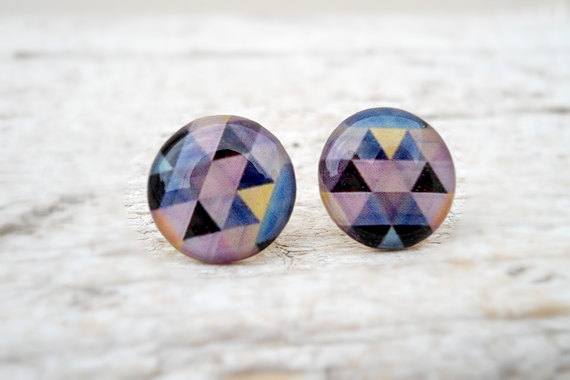 Triangle Earring Studs, Geometric Posts, Blue Grey Gray Black, Modern Jewelry